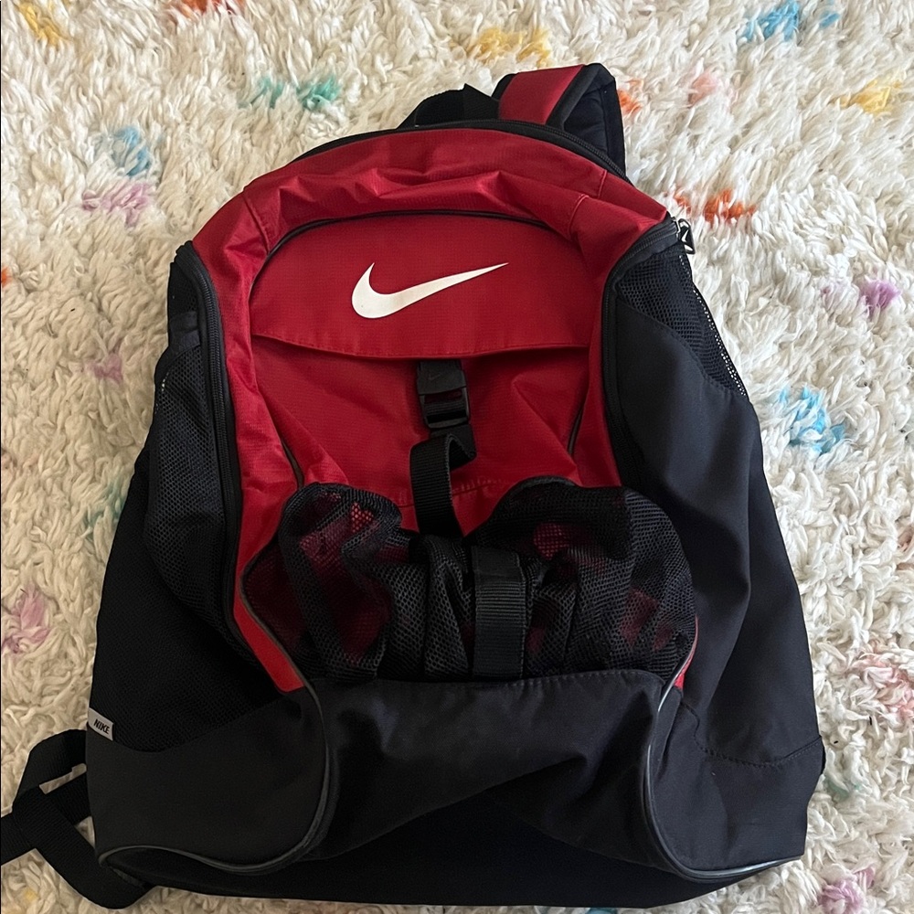 Nike Men's Red and Black Backpack with White Swoosh